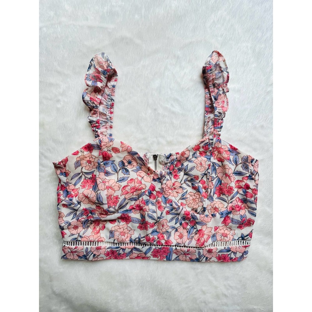 Kendall & Kylie Chiffon Ruffle Strap V-Neck Back Zip Floral Size M